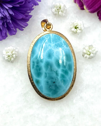Larimar in .750 1-1.5 Micron Gold Plating over .925 Silver