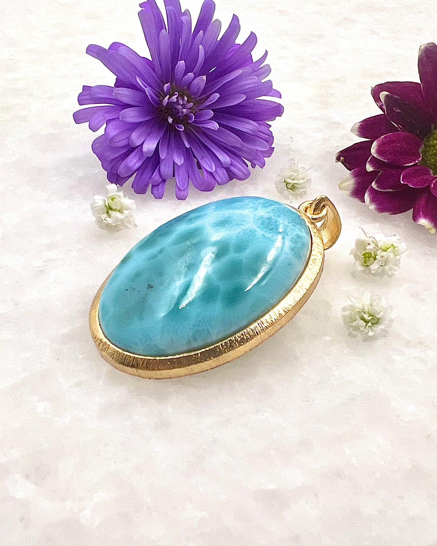 Larimar in .750 1-1.5 Micron Gold Plating over .925 Silver