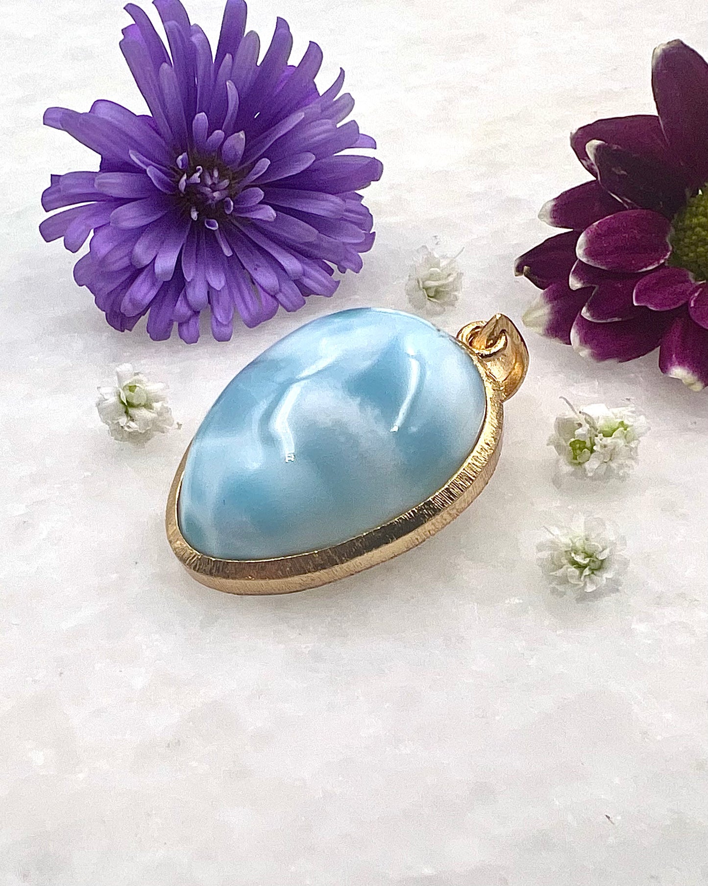 Larimar in .750 1-1.5 Micron Gold Plating over .925 Silver