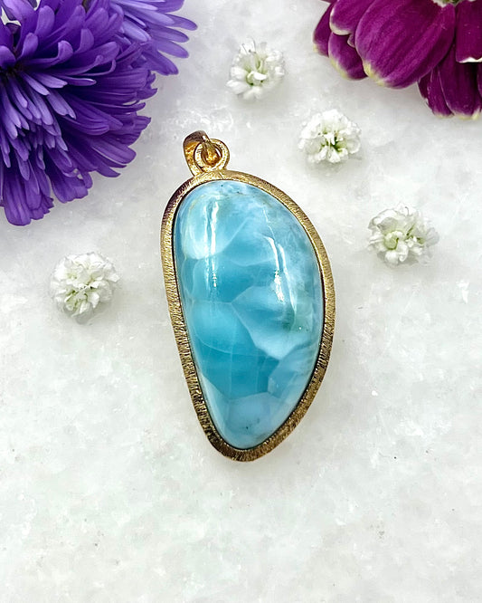 Larimar in .750 1-1.5 Micron Gold Plating over .925 Silver
