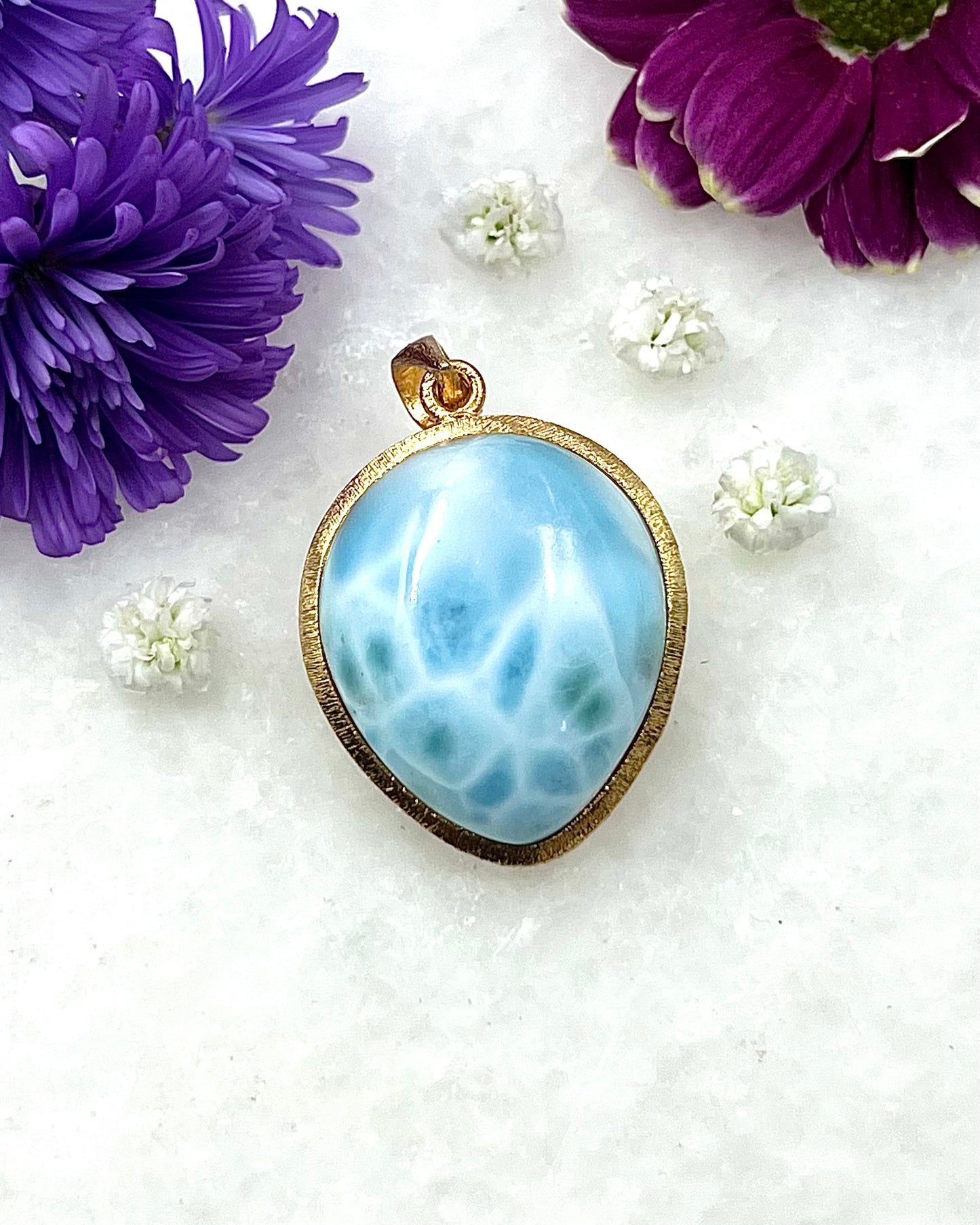 Larimar in .750 1-1.5 Micron Gold Plating over .925 Silver