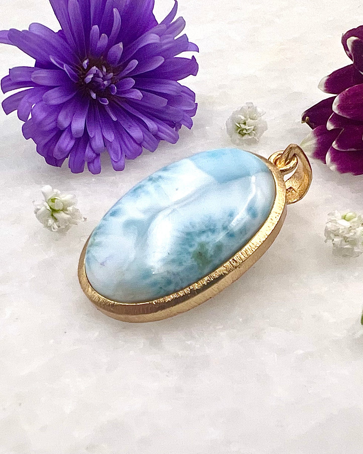 Larimar in .750 1-1.5 Micron Gold Plating over .925 Silver