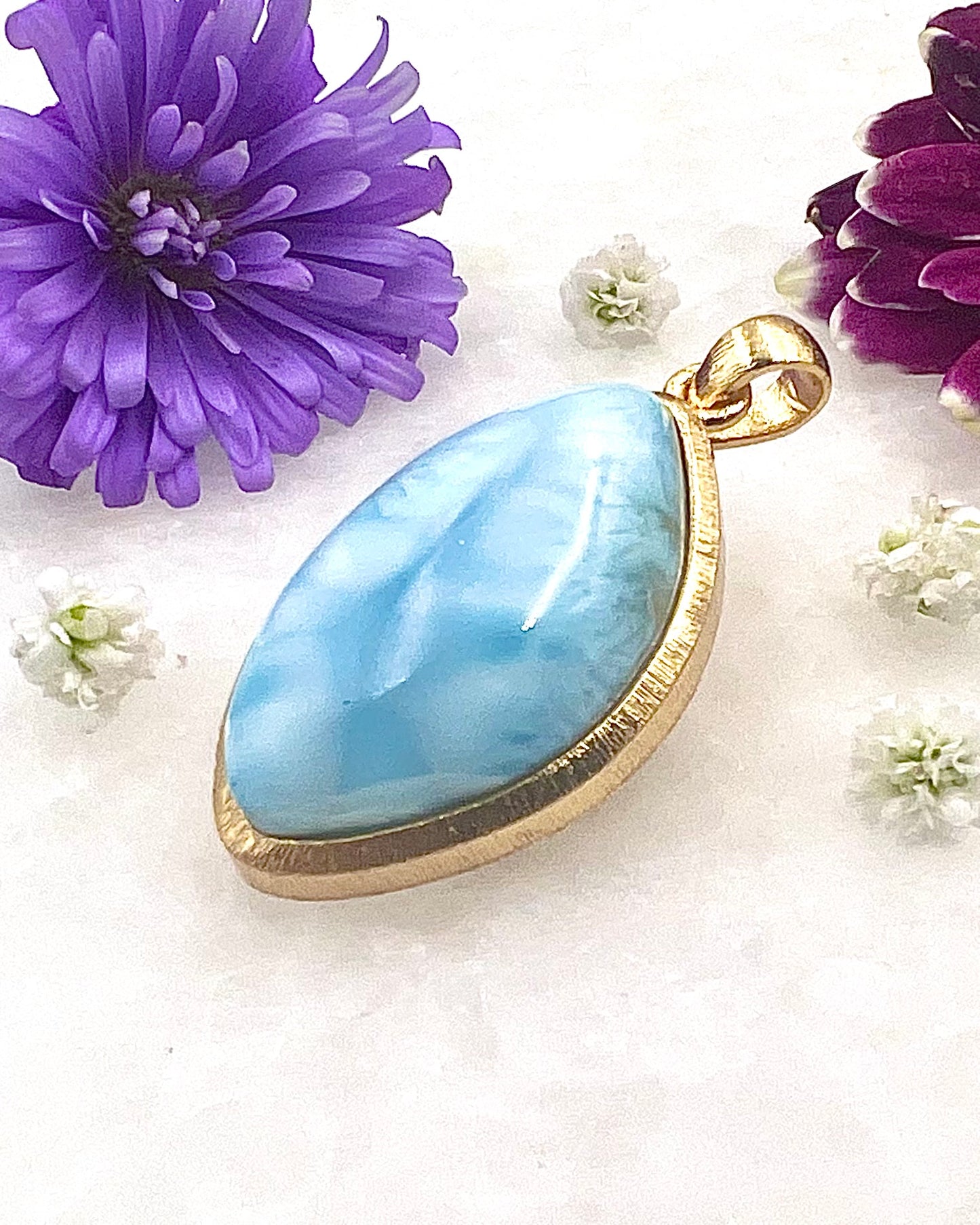 Larimar in .750 1-1.5 Micron Gold Plating over .925 Silver