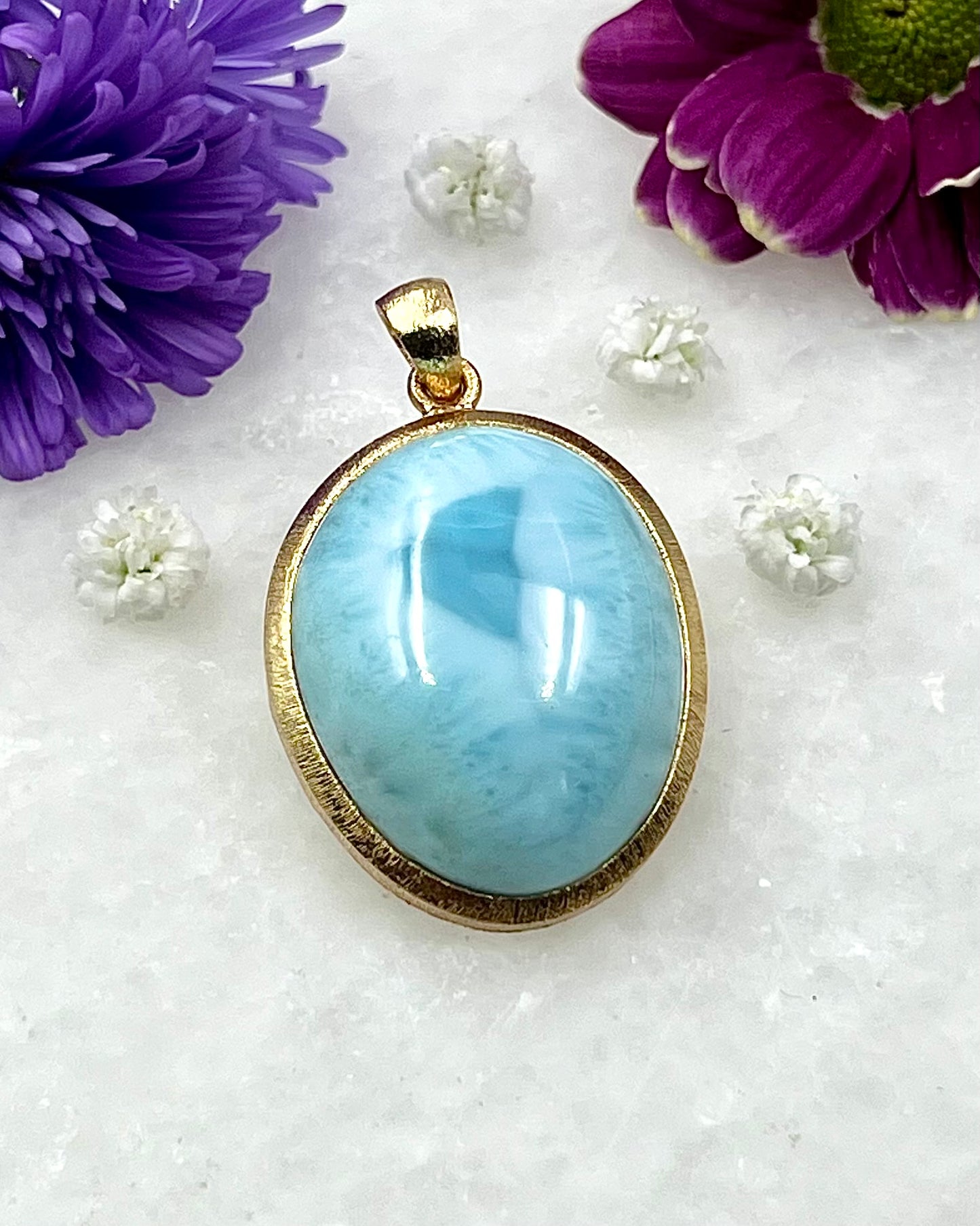 Larimar in .750 1-1.5 Micron Gold Plating over .925 Silver