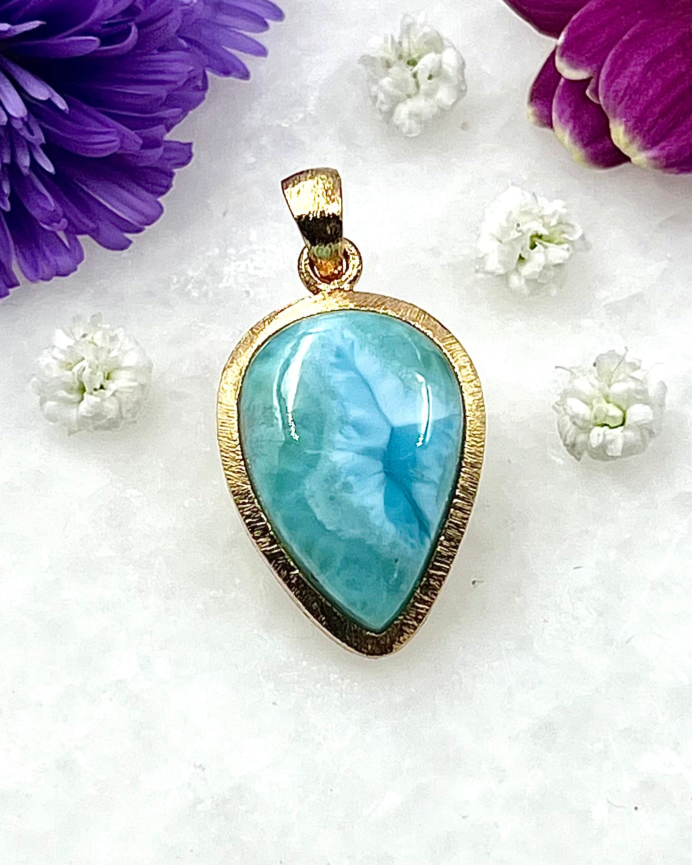 Larimar in .750 1-1.5 Micron Gold Plating over .925 Silver