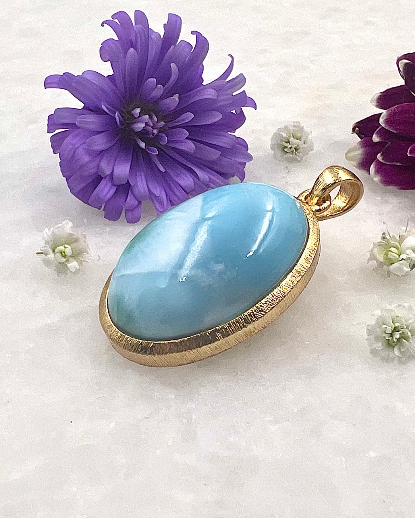 Larimar in .750 1-1.5 Micron Gold Plating over .925 Silver