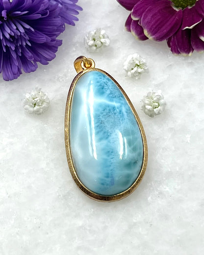 Larimar in .750 1-1.5 Micron Gold Plating over .925 Silver