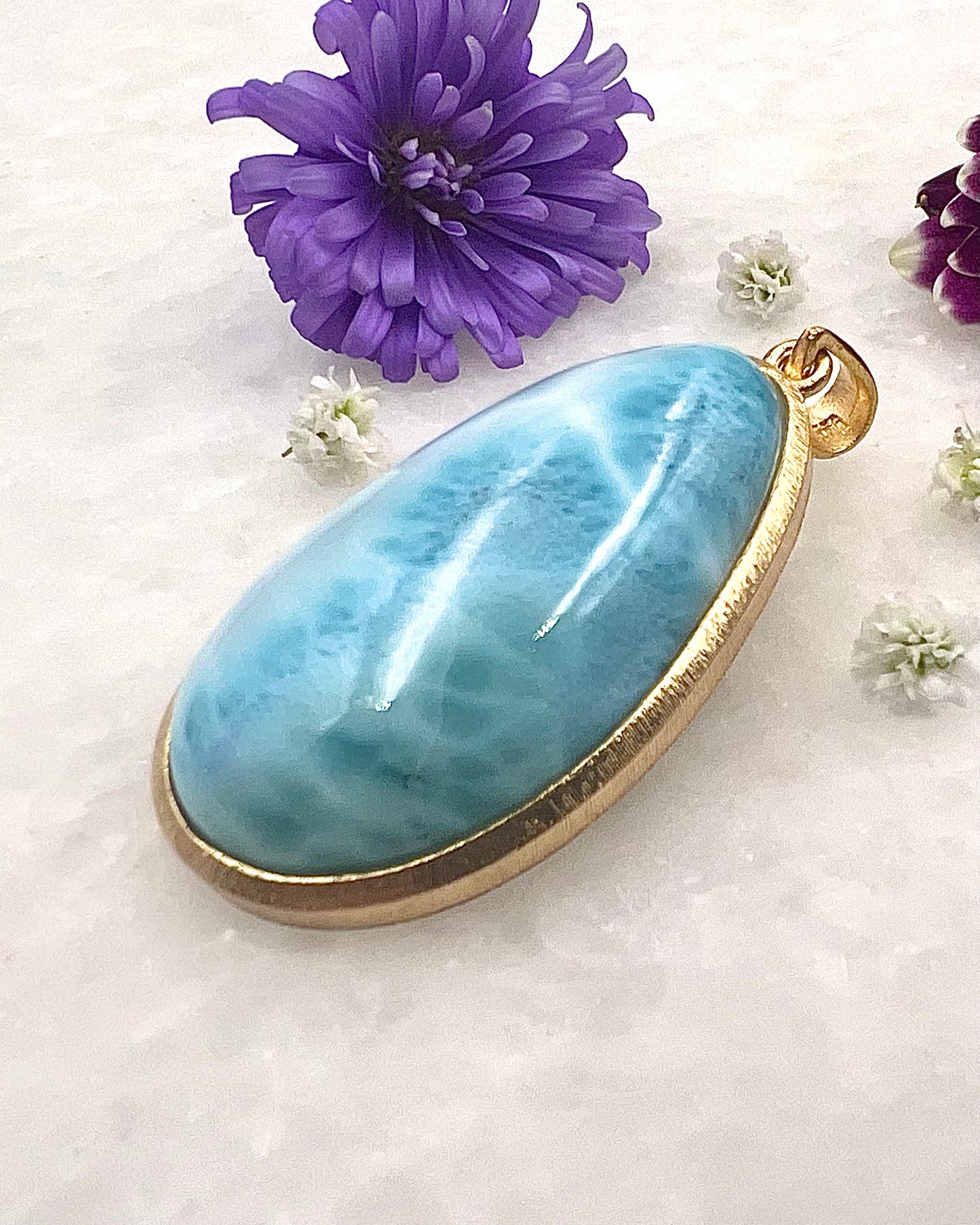 Larimar in .750 1-1.5 Micron Gold Plating over .925 Silver