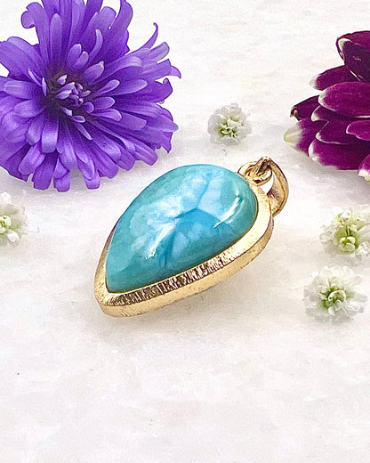 Larimar in .750 1-1.5 Micron Gold Plating over .925 Silver