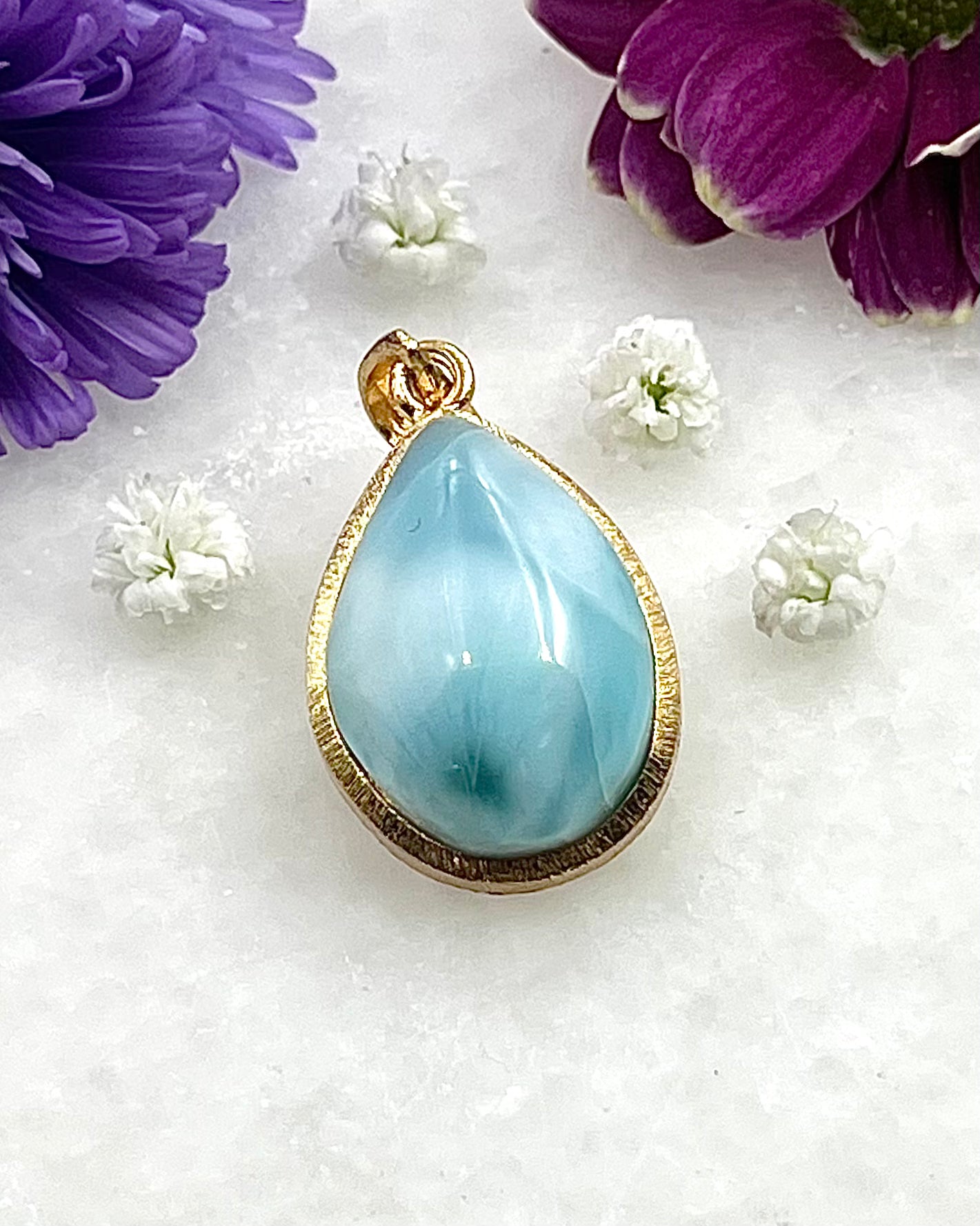 Larimar in .750 1-1.5 Micron Gold Plating over .925 Silver