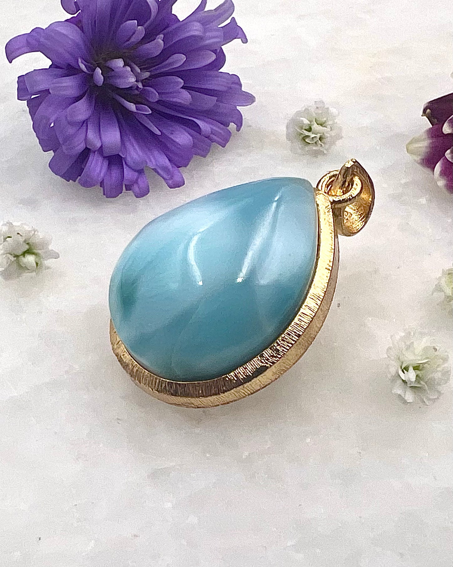 Larimar in .750 1-1.5 Micron Gold Plating over .925 Silver
