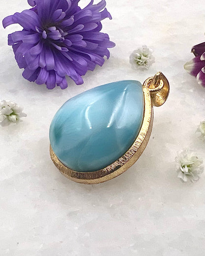 Larimar in .750 1-1.5 Micron Gold Plating over .925 Silver