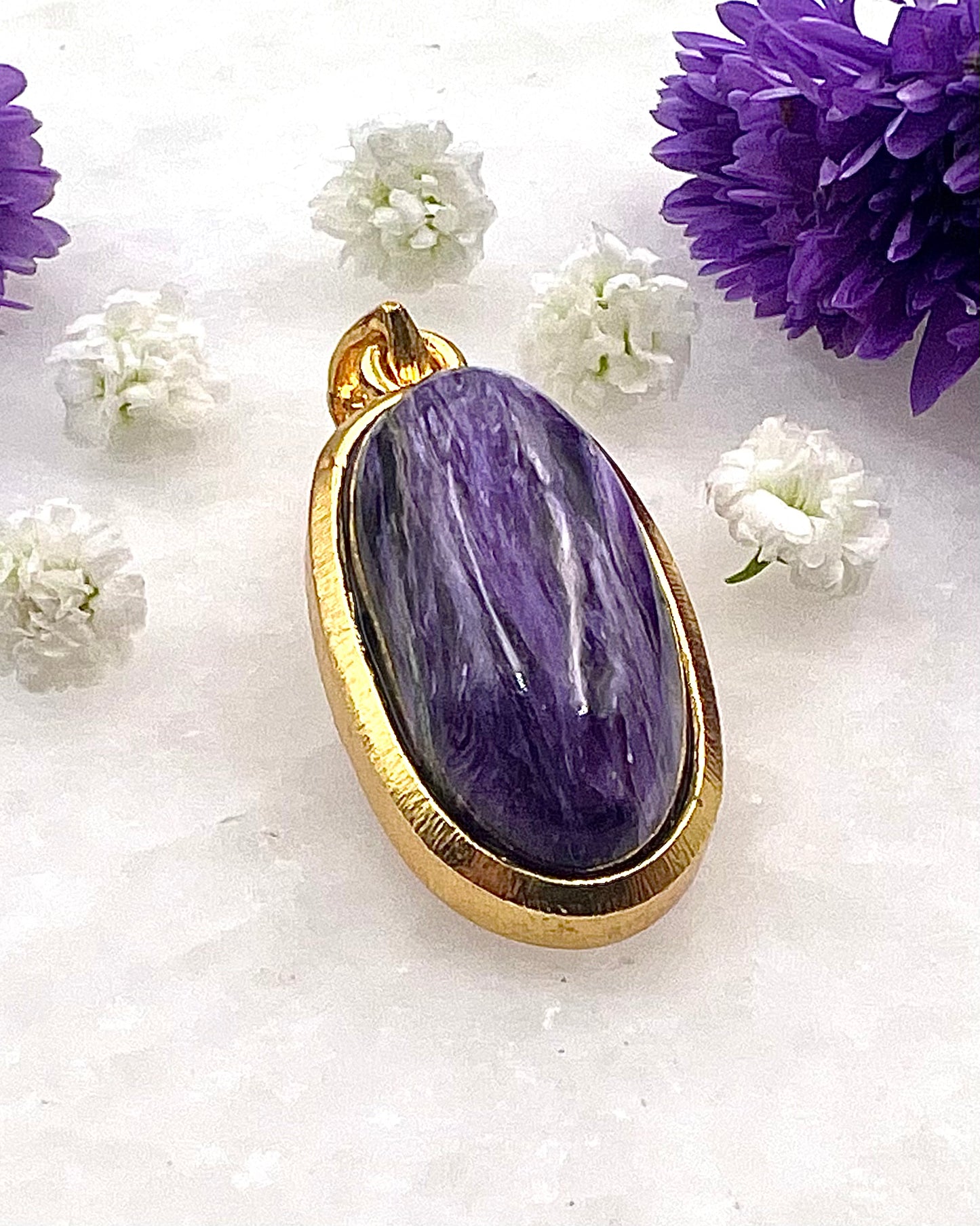Charoite in .750 1-1.5 Micron Gold Plating over .925 Silver