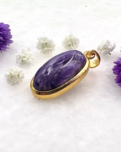Charoite in .750 1-1.5 Micron Gold Plating over .925 Silver