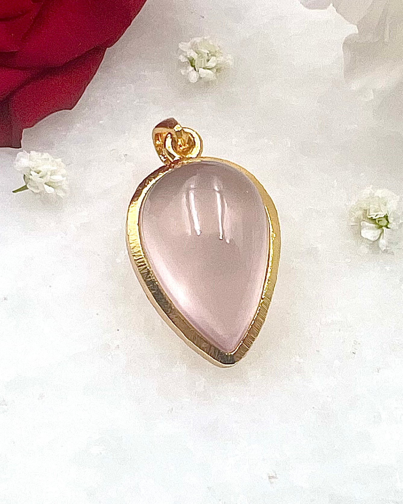 Rose Quartz in .750 1-1.5 Micron Gold Plating over .925 Silver