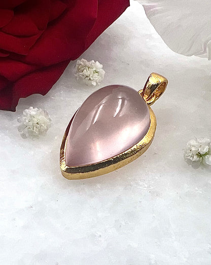 Rose Quartz in .750 1-1.5 Micron Gold Plating over .925 Silver