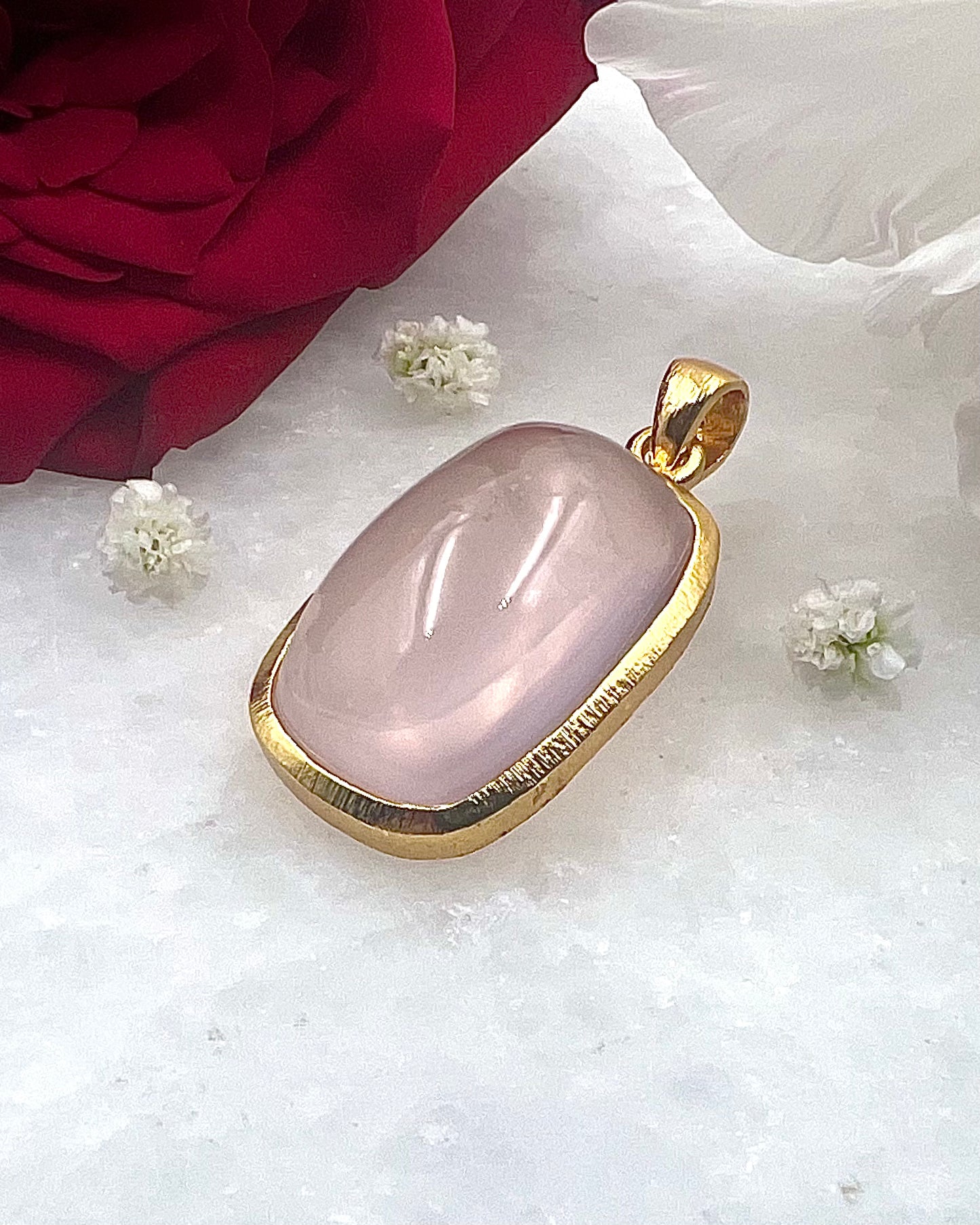 Rose Quartz in .750 1-1.5 Micron Gold Plating over .925 Silver