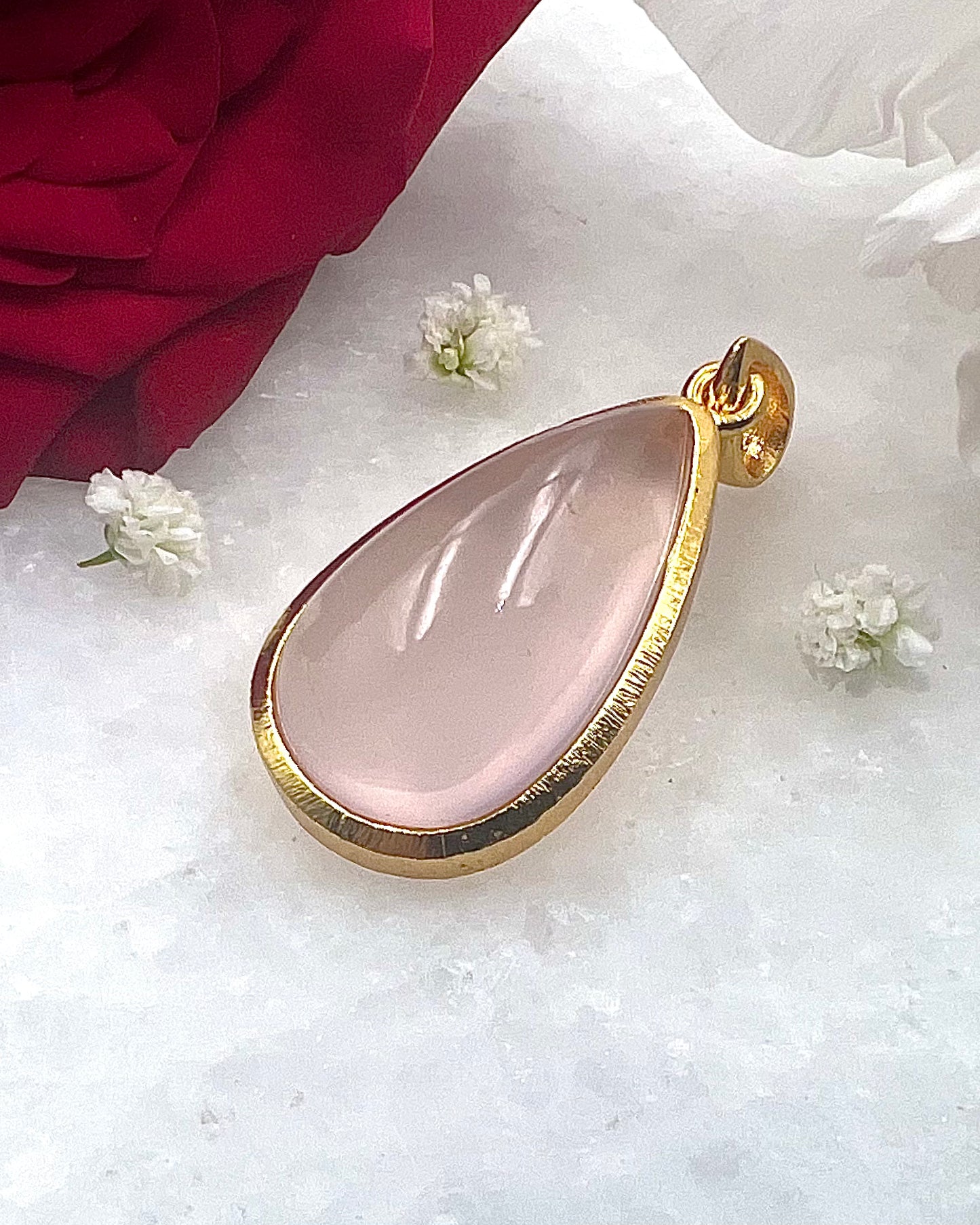 Rose Quartz in .750 1-1.5 Micron Gold Plating over .925 Silver