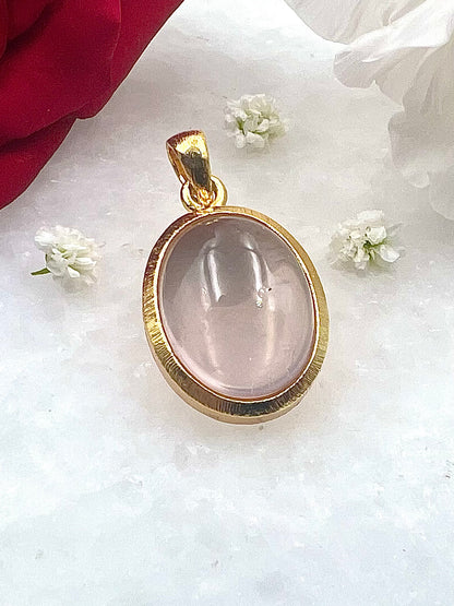 Rose Quartz in .750 1-1.5 Micron Gold Plating over .925 Silver