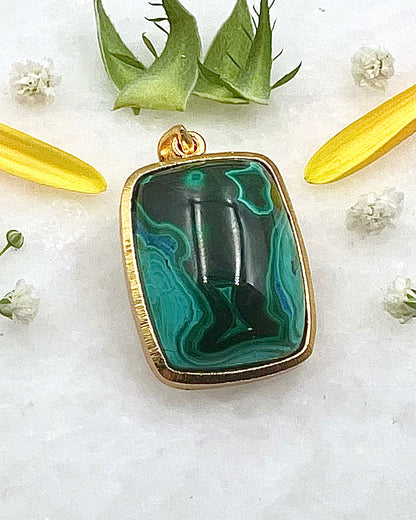 Azurite Malachite in .750 1-1.5 Micron Gold Plating over .925 Silver