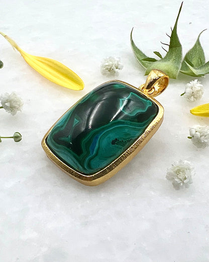 Azurite Malachite in .750 1-1.5 Micron Gold Plating over .925 Silver