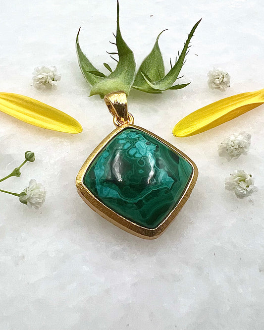 Azurite Malachite in .750 1-1.5 Micron Gold Plating over .925 Silver