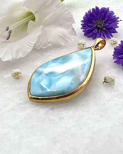 Larimar in .750 1-1.5 Micron Gold Plating over .925 Silver