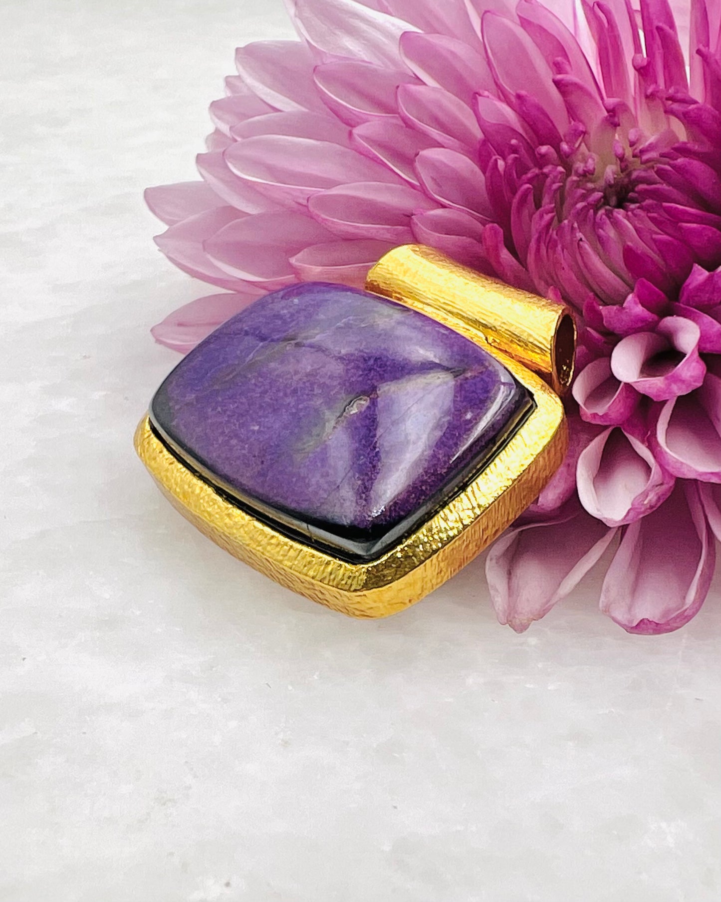 Sugilite in .750 1-1.5 Micron Gold Plating over .925 Silver w/ Tube Setting