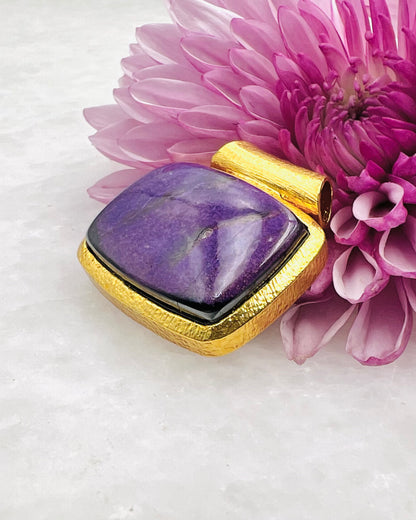 Sugilite in .750 1-1.5 Micron Gold Plating over .925 Silver w/ Tube Setting