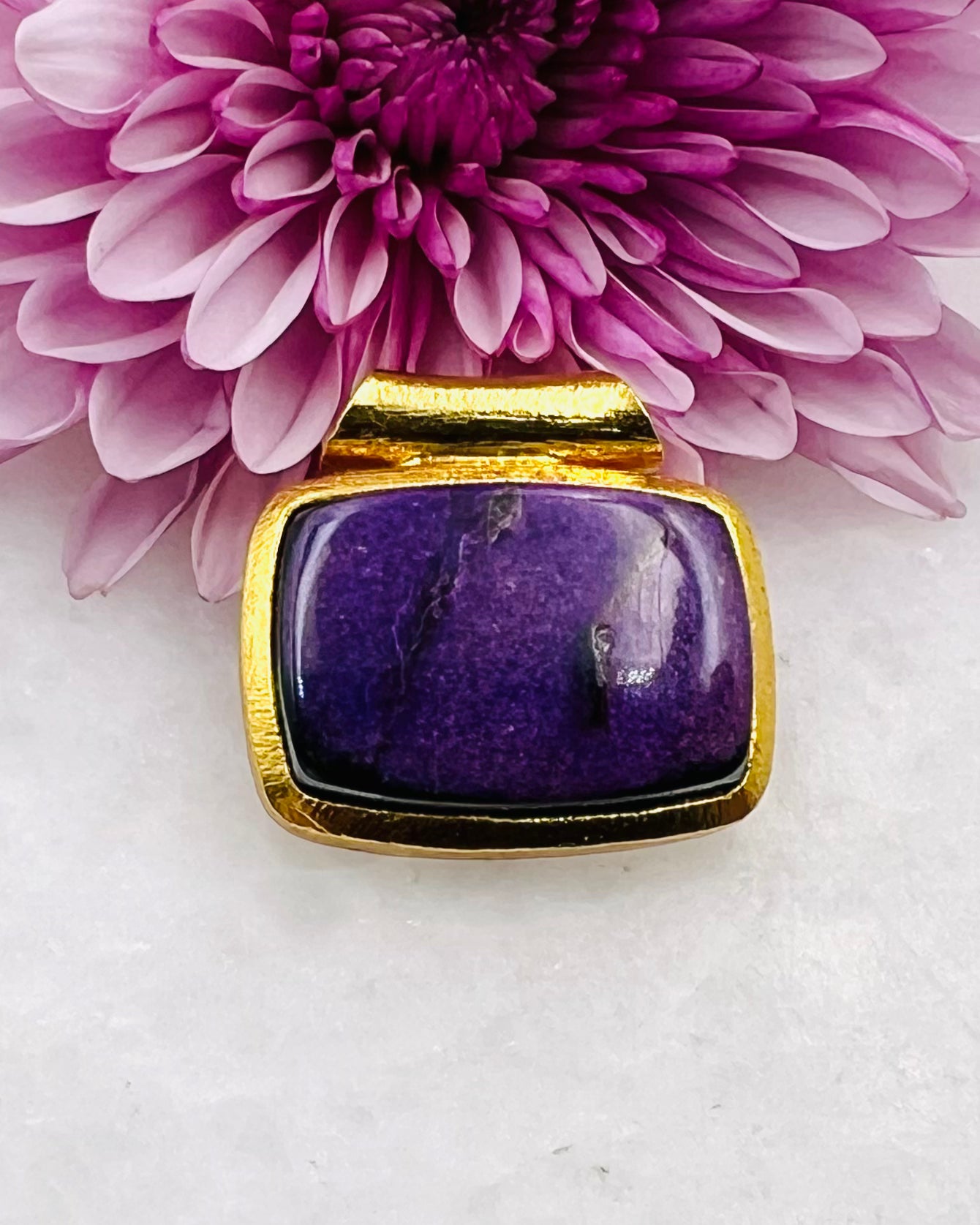 Sugilite in .750 1-1.5 Micron Gold Plating over .925 Silver w/ Tube Setting