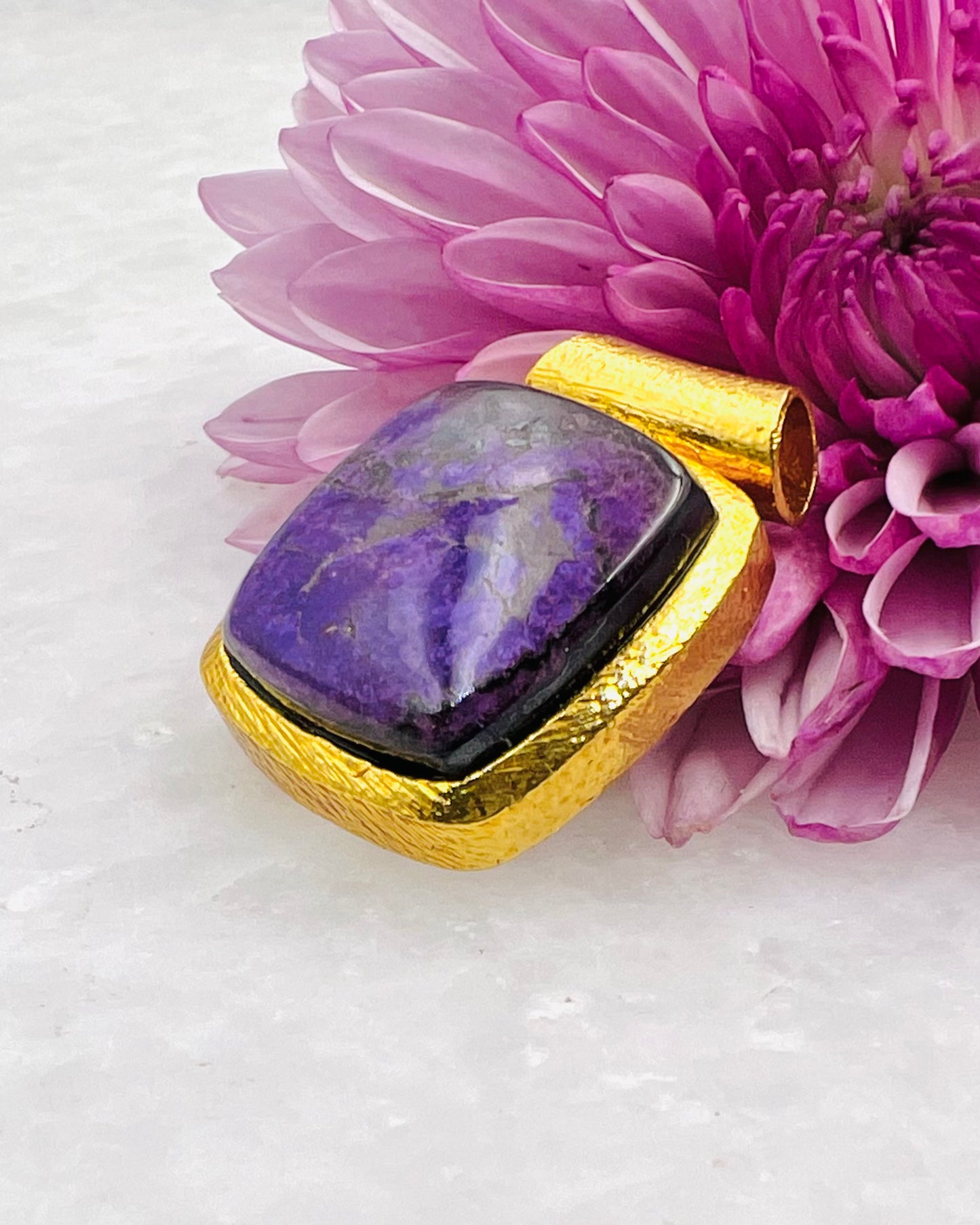 Sugilite in .750 1-1.5 Micron Gold Plating over .925 Silver w/ Tube Setting