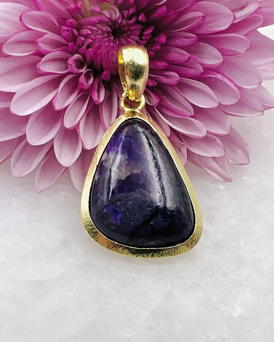 Sugilite in .750 1-1.5 Micron Gold Plating over .925 Silver w/ Hook Setting