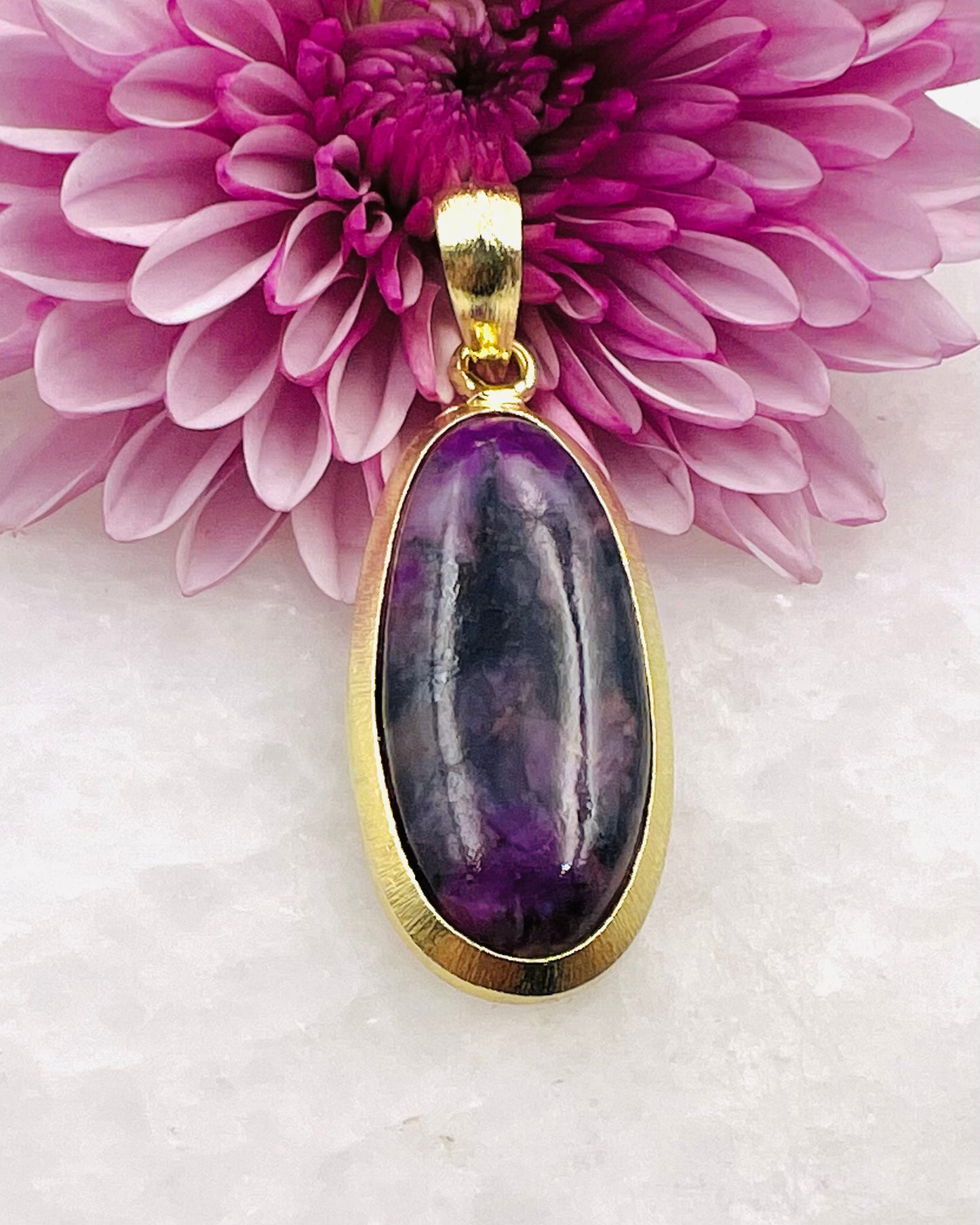 Sugilite in .750 1-1.5 Micron Gold Plating over .925 Silver w/ Hook Setting