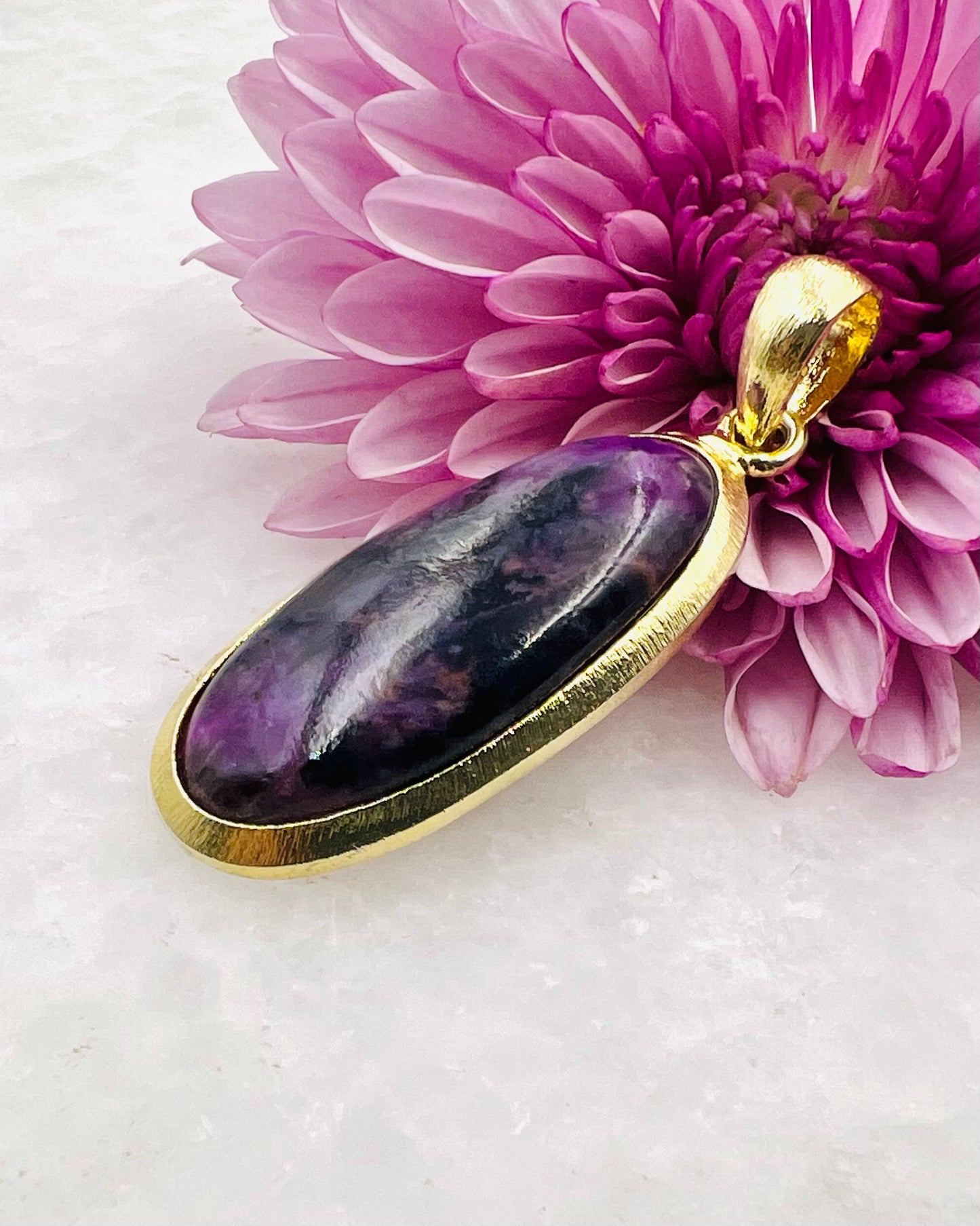 Sugilite in .750 1-1.5 Micron Gold Plating over .925 Silver w/ Hook Setting