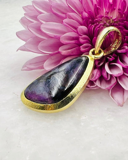Sugilite in .750 1-1.5 Micron Gold Plating over .925 Silver w/ Hook Setting