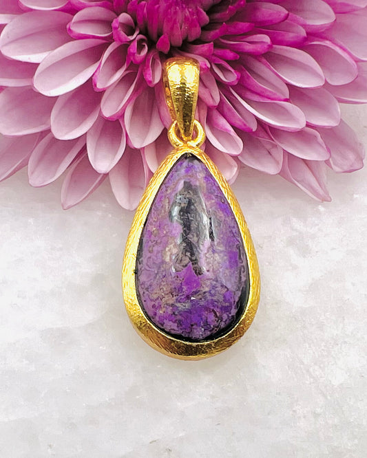 Sugilite in .750 1-1.5 Micron Gold Plating over .925 Silver w/ Hook Setting