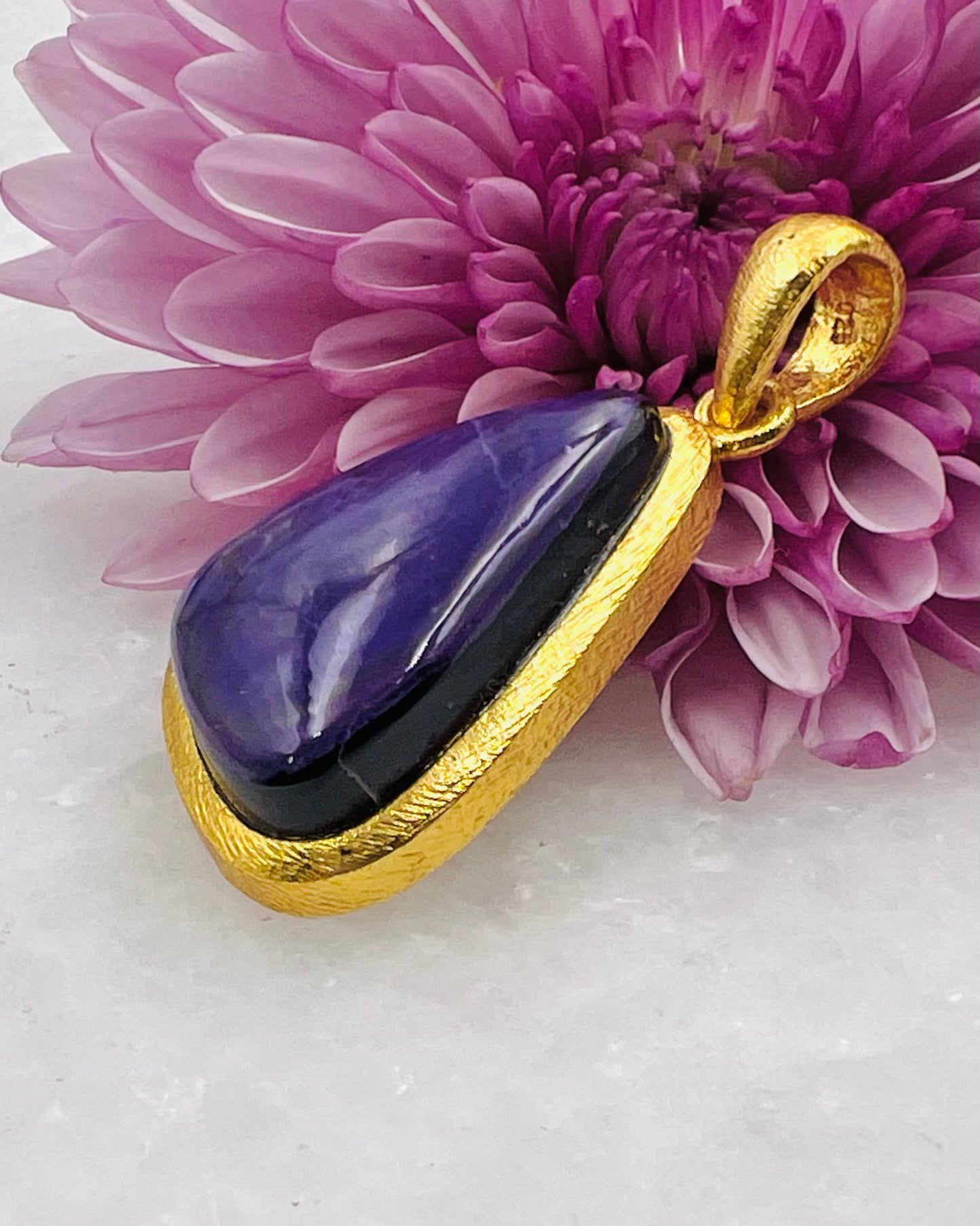 Sugilite in .750 1-1.5 Micron Gold Plating over .925 Silver w/ Hook Setting