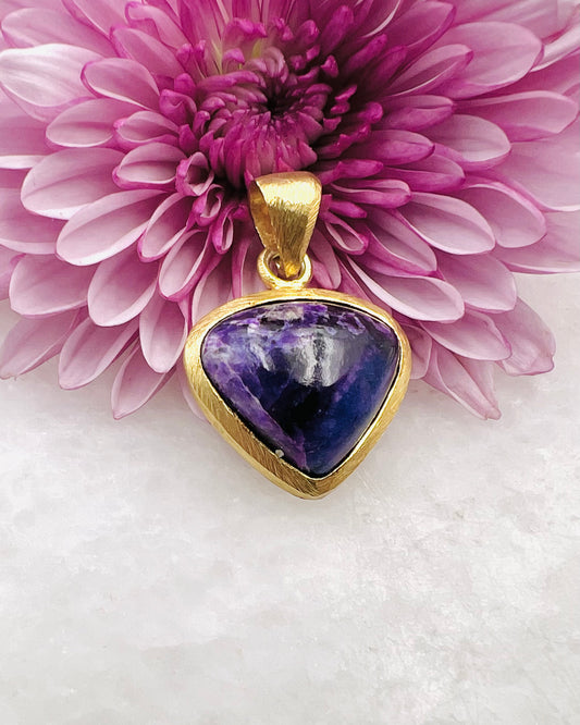 Sugilite in .750 1-1.5 Micron Gold Plating over .925 Silver w/ Hook Setting