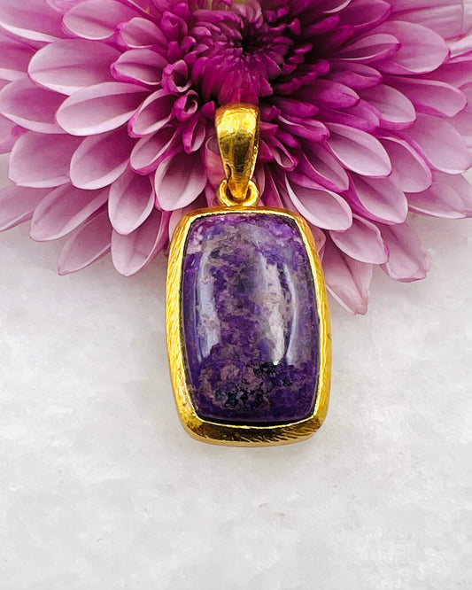 Sugilite in .750 1-1.5 Micron Gold Plating over .925 Silver w/ Hook Setting