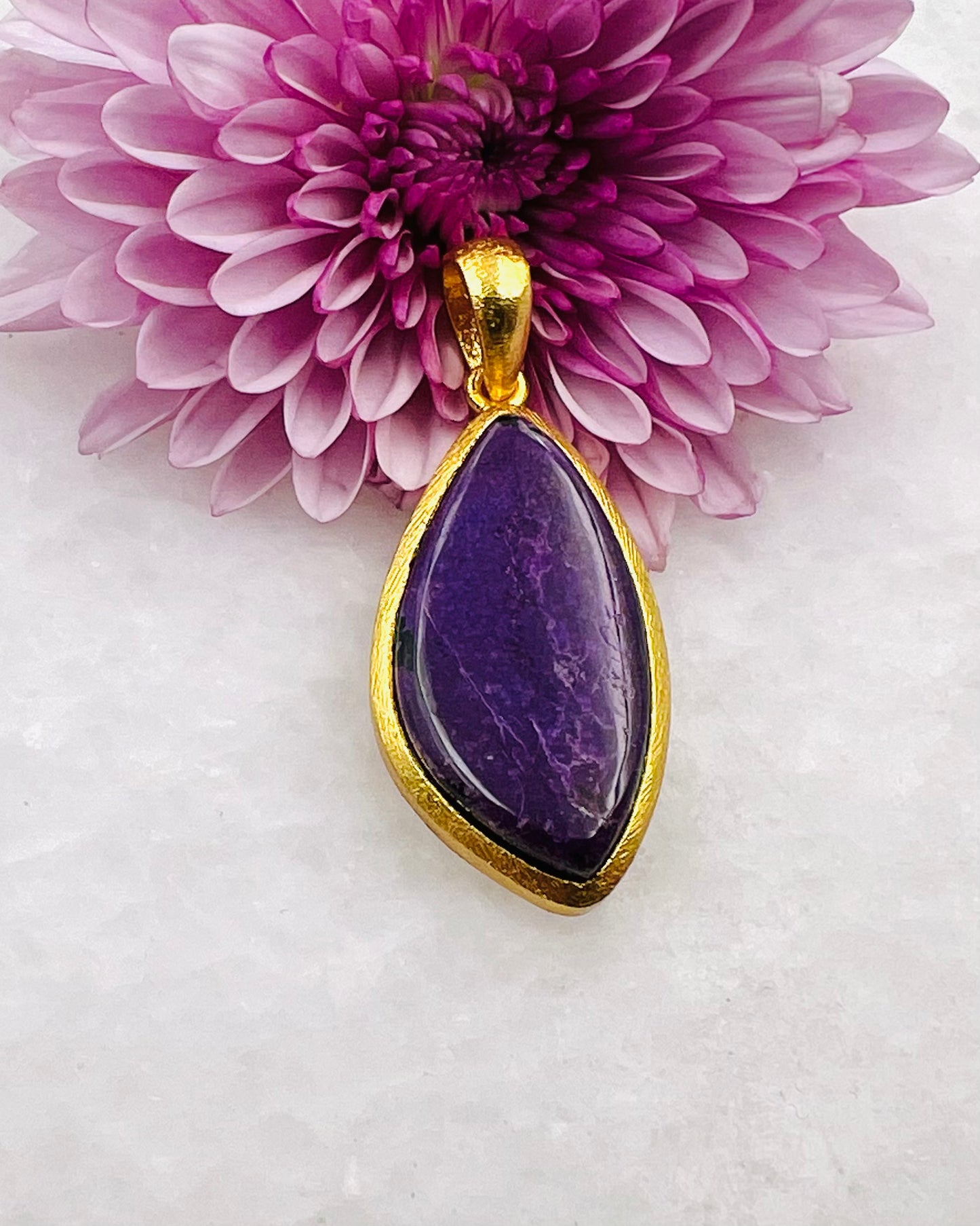 Sugilite in .750 1-1.5 Micron Gold Plating over .925 Silver w/ Hook Setting