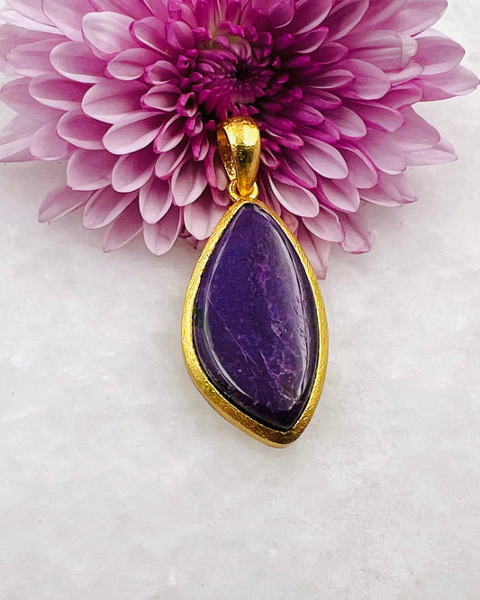 Sugilite in .750 1-1.5 Micron Gold Plating over .925 Silver w/ Hook Setting
