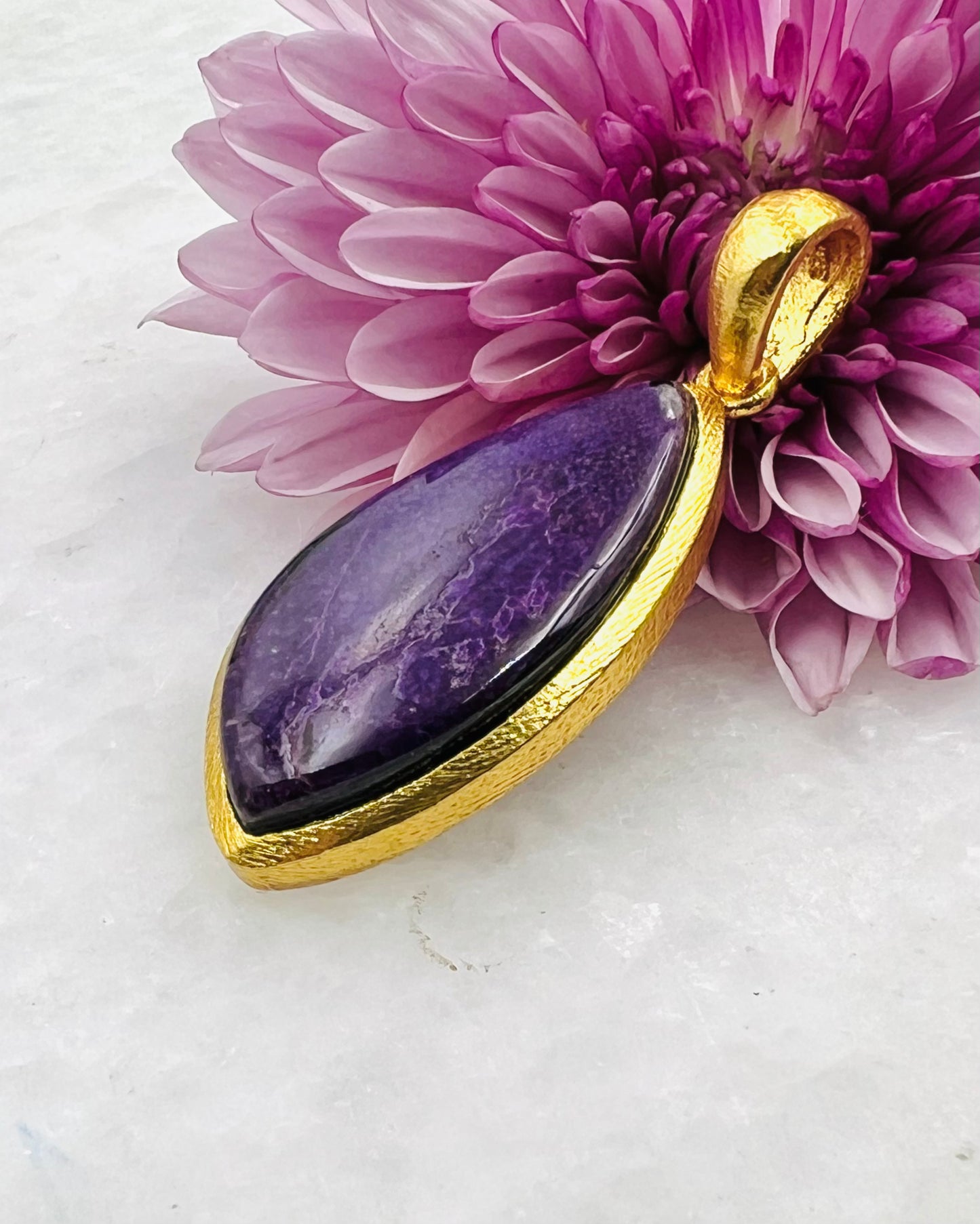 Sugilite in .750 1-1.5 Micron Gold Plating over .925 Silver w/ Hook Setting