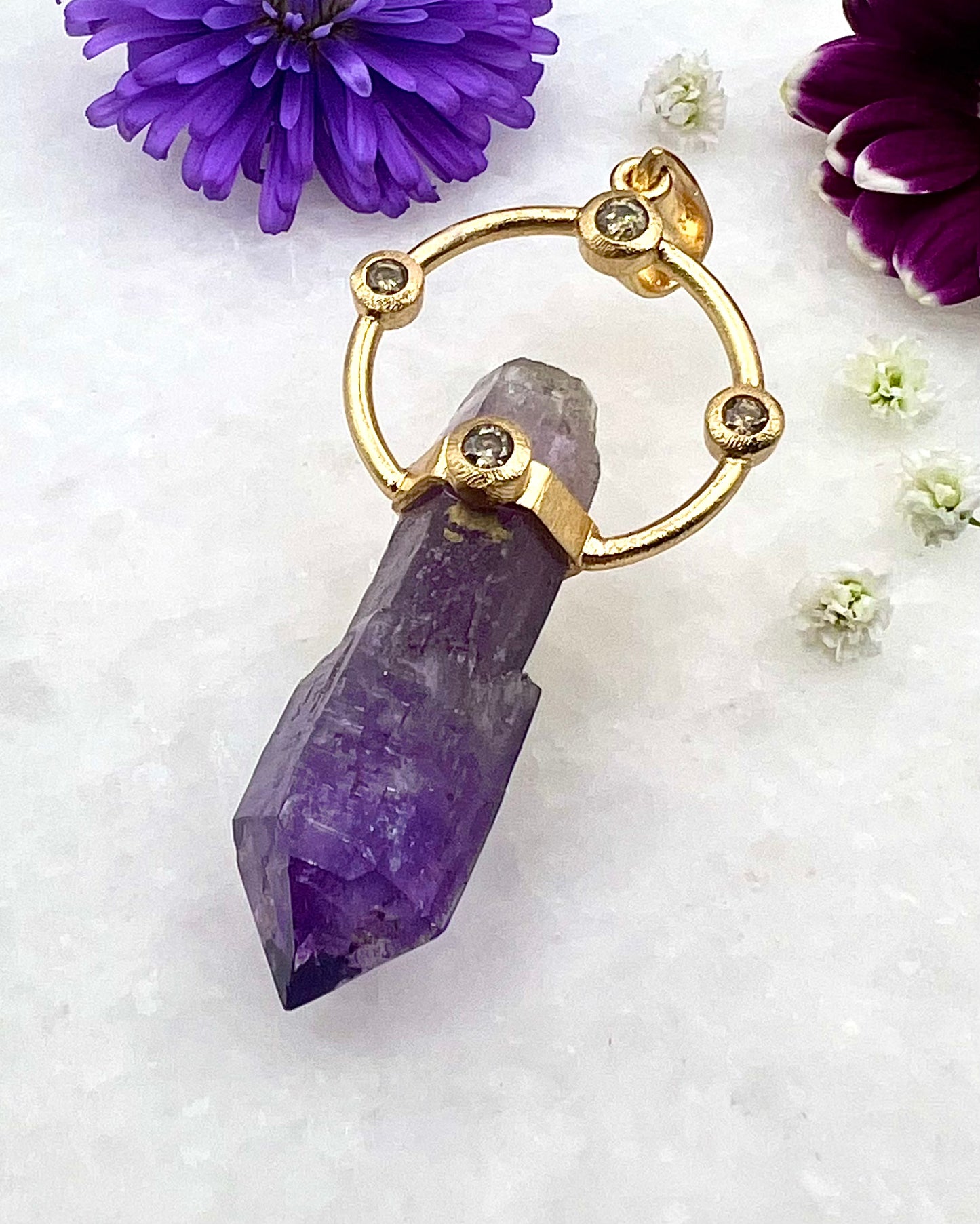 Rare Top Veracruz Amethyst Scepter with Diamonds 18 K Gold Plated over 925 Silver