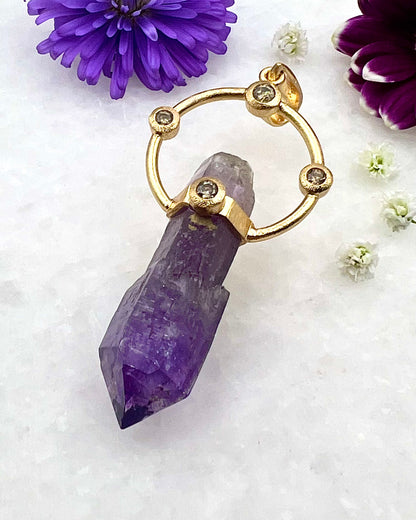 Rare Top Veracruz Amethyst Scepter with Diamonds 18 K Gold Plated over 925 Silver