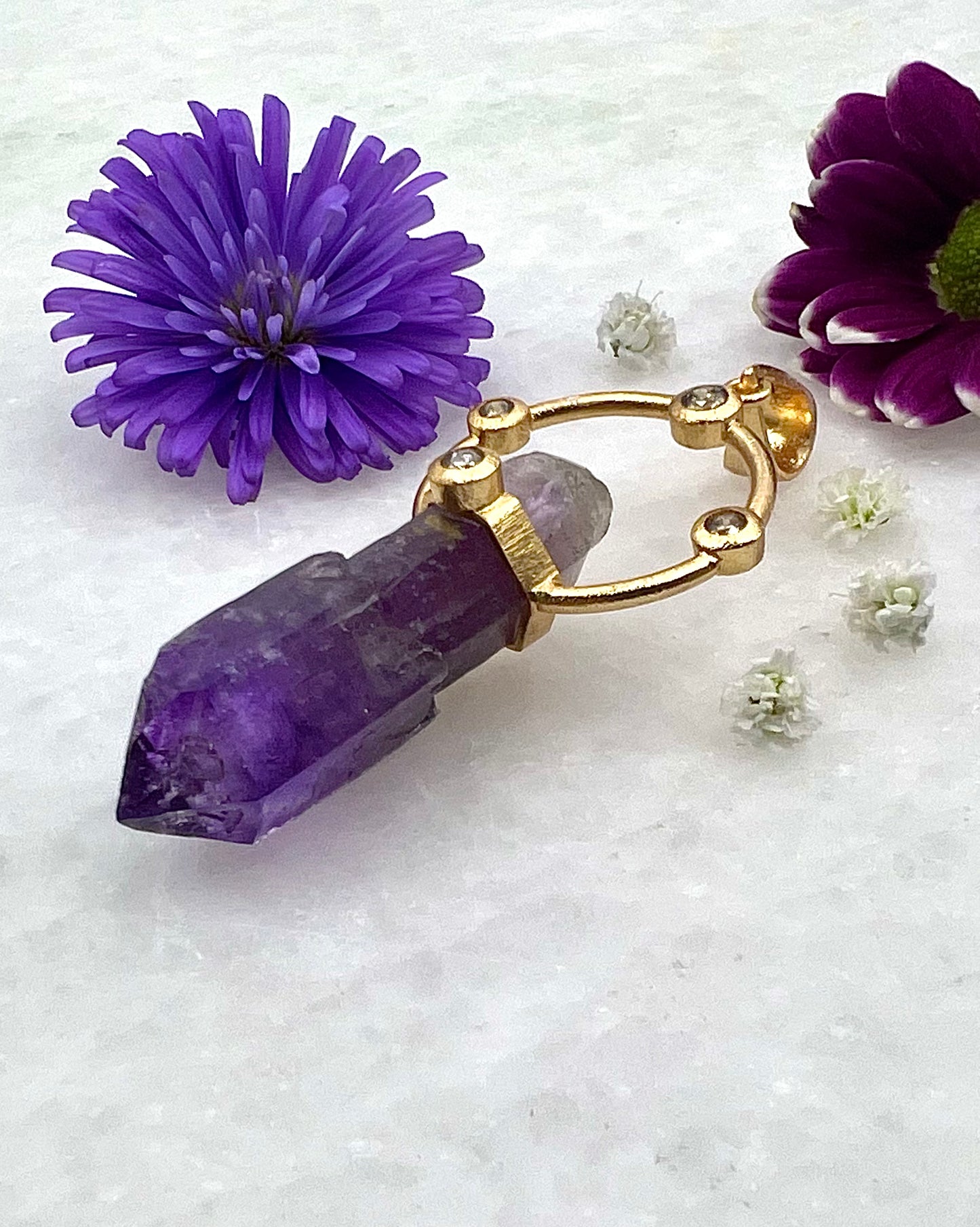 Rare Top Veracruz Amethyst Scepter with Diamonds 18 K Gold Plated over 925 Silver