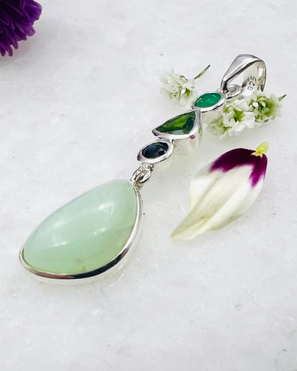 Emerald, Chrome Dioptase, Natural Sapphire and Green Moonstone as Combi Pendant