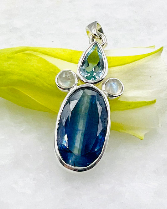 Nepali Blue Kyanite with Rainbow Moonstone & Aquamarine Accents