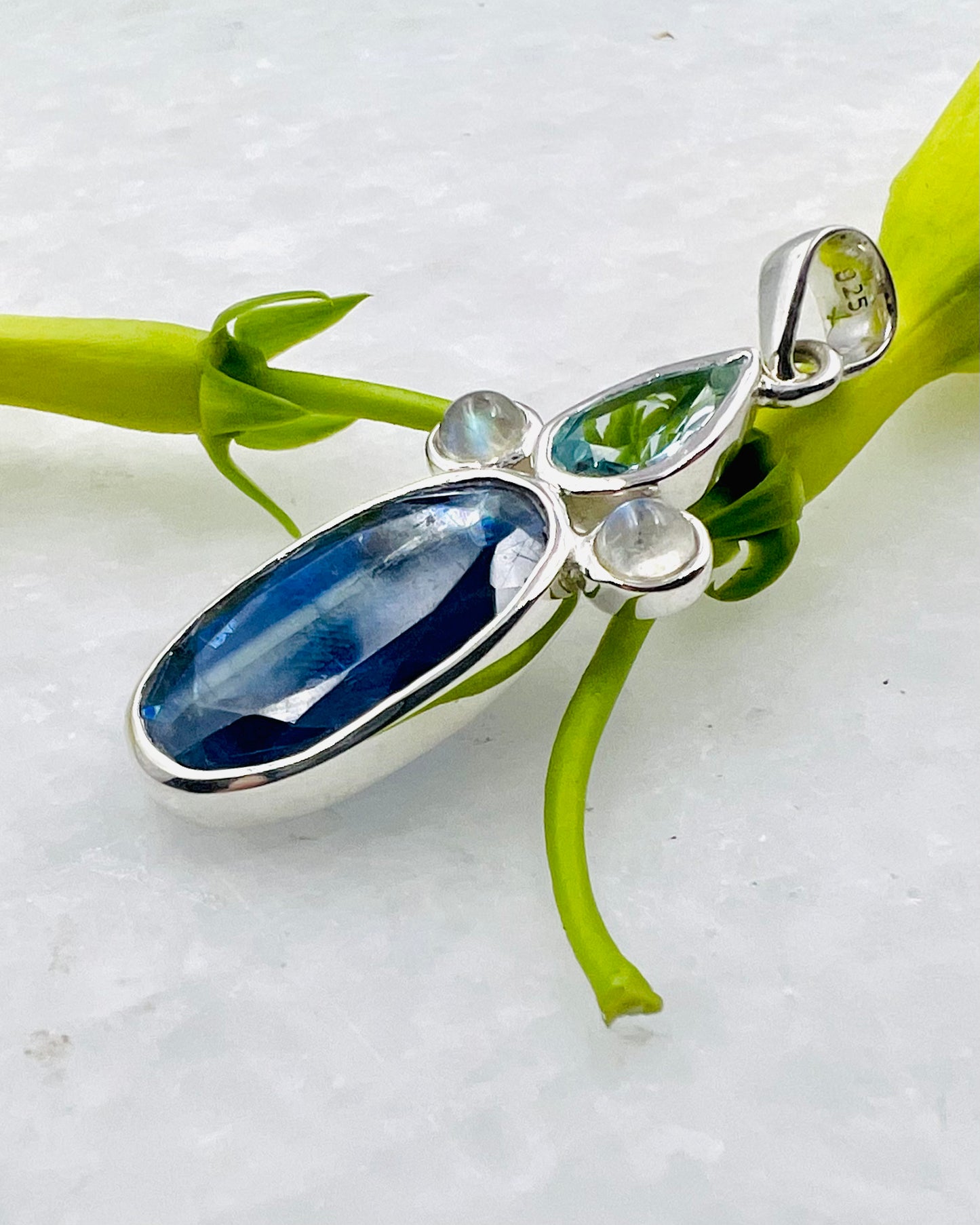 Nepali Blue Kyanite with Rainbow Moonstone & Aquamarine Accents