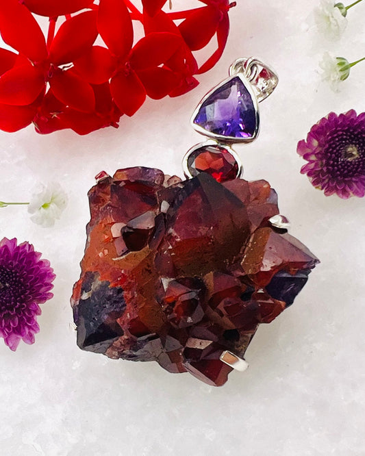 Facetted Amethyst and Garnet with Alien Amethyst as a Combi Pendant