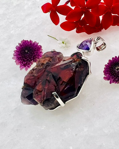 Facetted Amethyst and Garnet with Alien Amethyst as a Combi Pendant